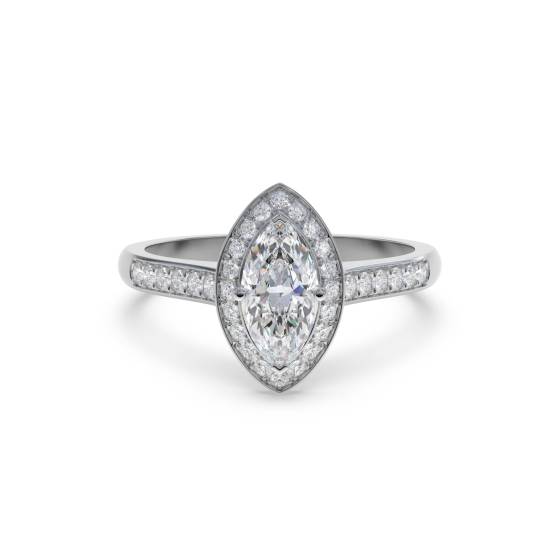 Marquise Diamond Bezel Set Single Halo Shoulder Set Ring