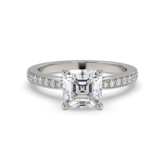 Asscher Diamond Shoulder Set Ring