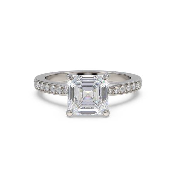 Asscher Diamond Shoulder Set Engagement Ring