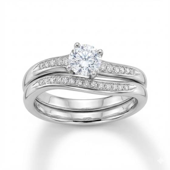 Round Diamond Shoulder Set Ring With Matching Band