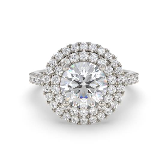 Double Halo Shoulder Set Round Diamond Ring