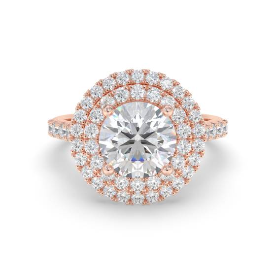 Double Halo Shoulder Set Round Diamond Ring