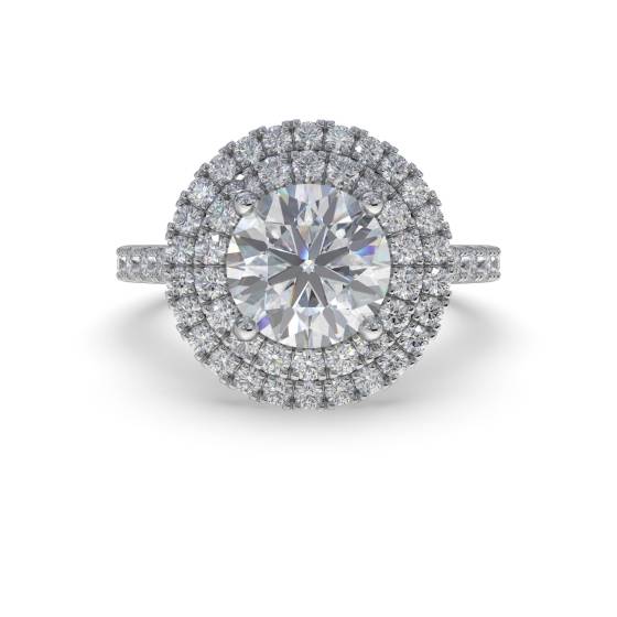 Double Halo Shoulder Set Round Diamond Ring