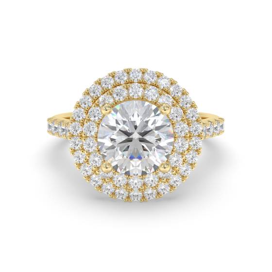 Double Halo Shoulder Set Round Diamond Ring