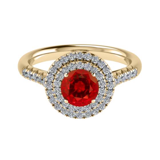 Round Ruby and Diamond Halo Ring