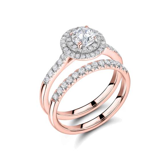 Round Diamond Shoulder Set Ring With Matching Band