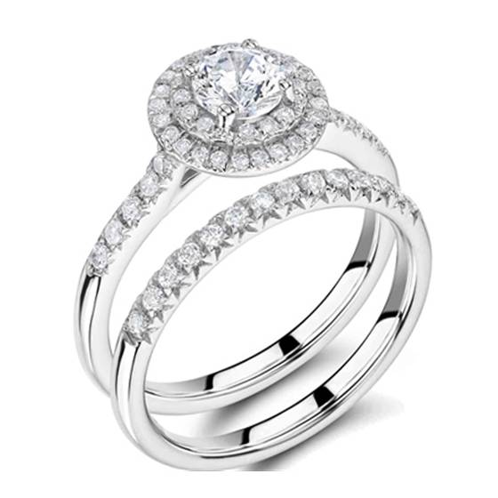 Round Diamond Shoulder Set Ring With Matching Band