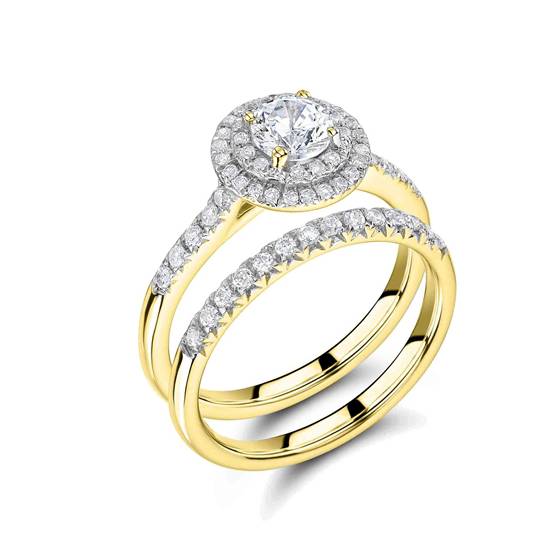 Round Diamond Shoulder Set Ring With Matching Band
