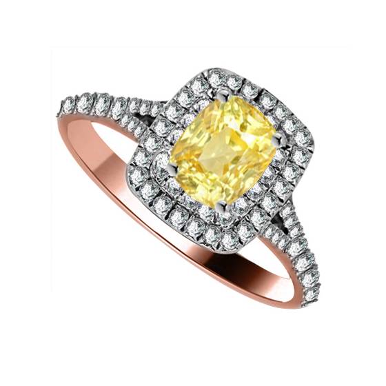 Fancy Yellow Cushion Diamond Halo Shoulder Set Ring