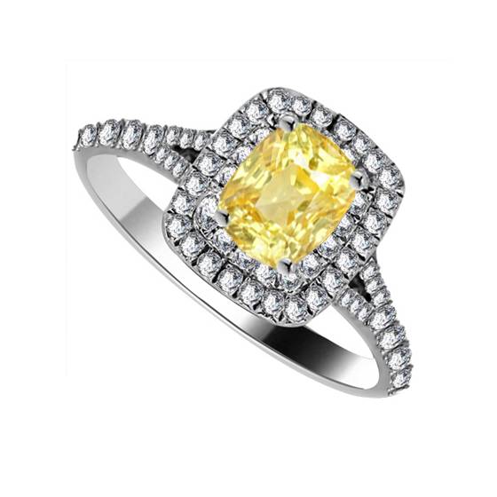 Fancy Yellow Cushion Diamond Halo Shoulder Set Ring