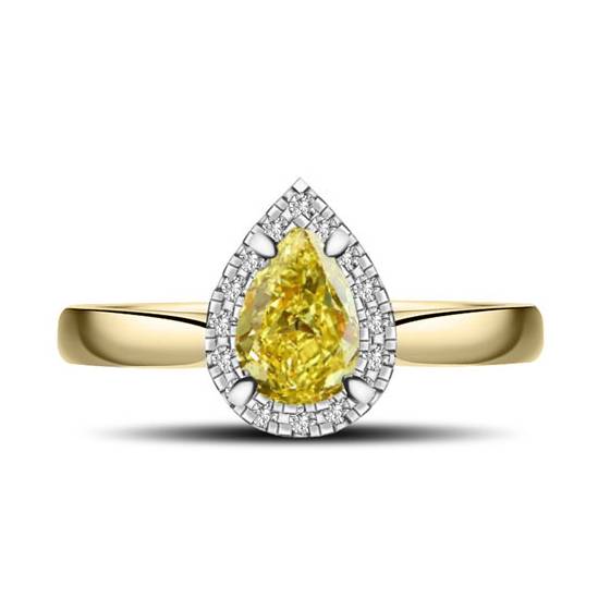 Fancy Yellow Pear Diamond Halo Ring
