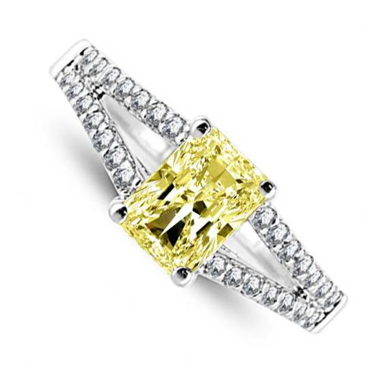 Fancy Yellow Radiant Diamond Shoulder Set Ring