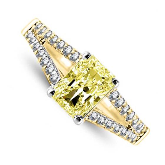 Fancy Yellow Radiant Diamond Shoulder Set Ring