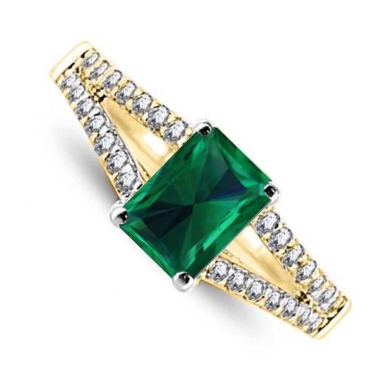 Emerald Radiant Shaped Diamond Shoulder Set Ring