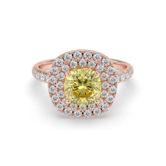Fancy Yellow Cushion Diamond Halo Shoulder Set Ring