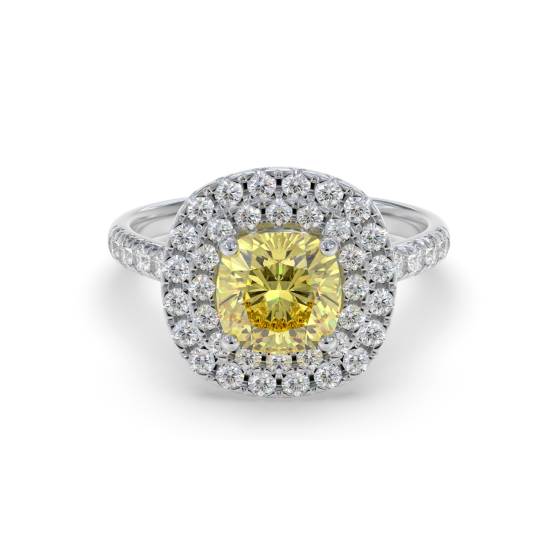 Fancy Yellow Cushion Diamond Halo Shoulder Set Ring