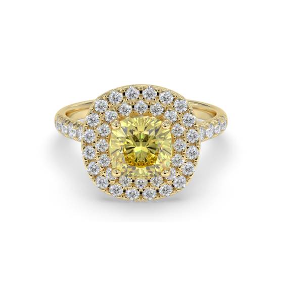 Fancy Yellow Cushion Diamond Halo Shoulder Set Ring
