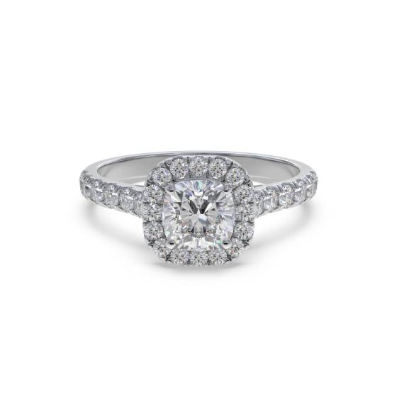 Cushion Diamond Single Halo Shoulder Set Ring