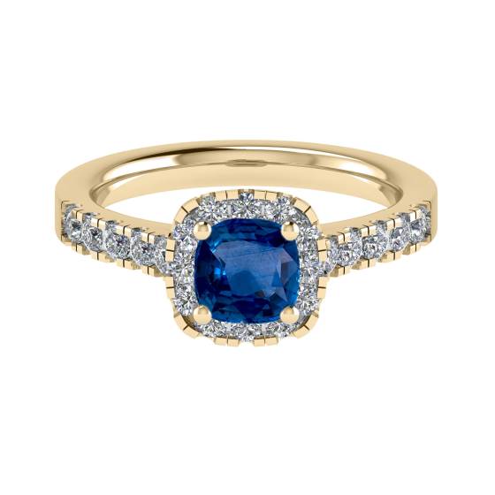 Cushion Blue Sapphire and Diamond Halo Ring