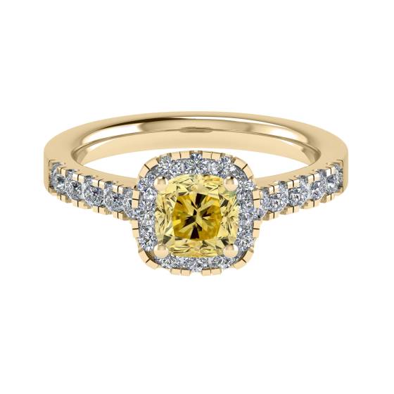 Fancy Yellow Cushion Diamond Shoulder Set Ring