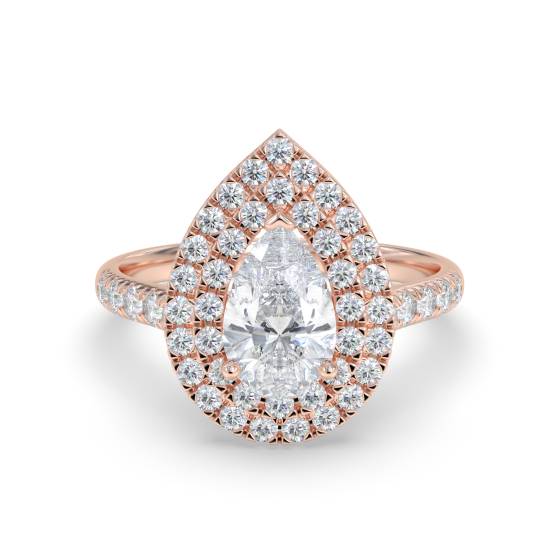 Double Halo Pear Diamond Shoulder Set Ring