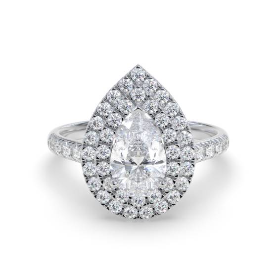 Double Halo Pear Diamond Shoulder Set Ring