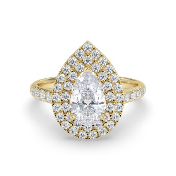 Double Halo Pear Diamond Shoulder Set Ring