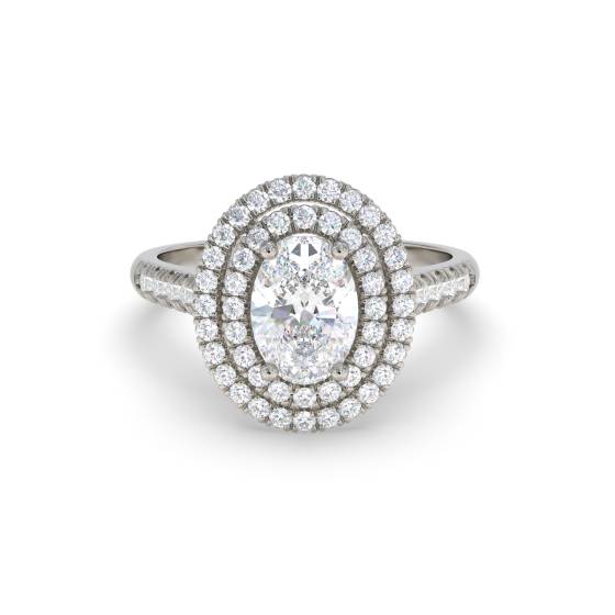 Oval Diamond Double Halo Shoulder Set Ring