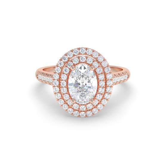 Oval Diamond Double Halo Shoulder Set Ring