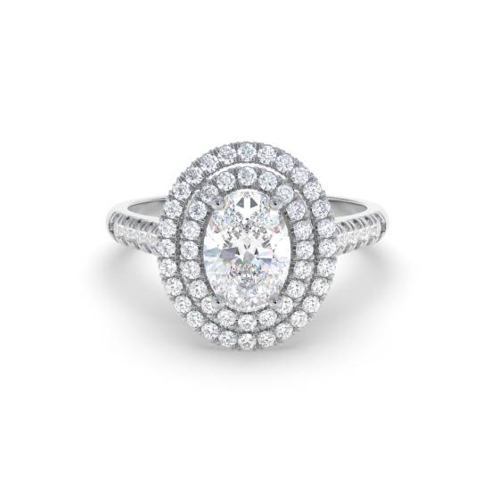 Oval Diamond Double Halo Shoulder Set Ring