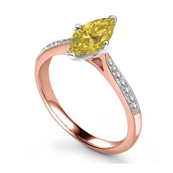 Fancy Yellow Marquise Diamond Single Halo Shoulder Set Ring
