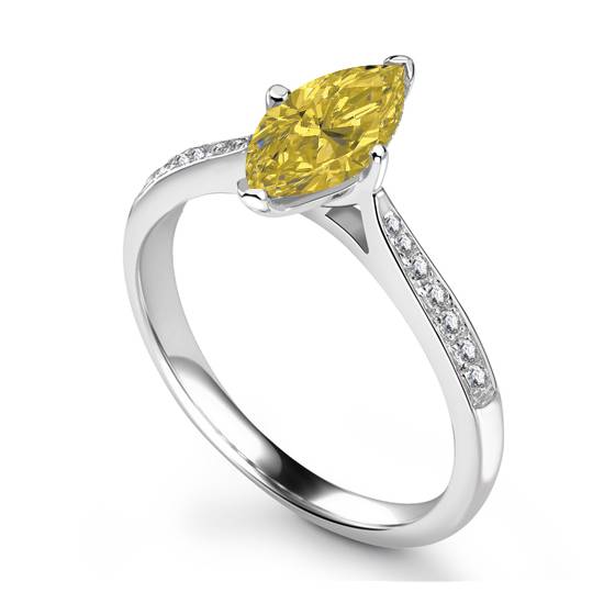 Fancy Yellow Marquise Diamond Single Halo Shoulder Set Ring