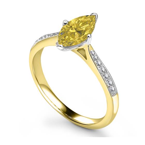 Fancy Yellow Marquise Diamond Single Halo Shoulder Set Ring