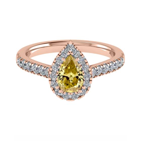 Fancy Yellow Pear Diamond Single Halo Shoulder Set Ring