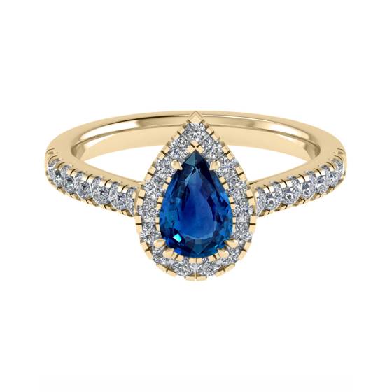 Pear Blue Sapphire and Diamond Halo Ring