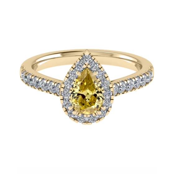 Fancy Yellow Pear Diamond Single Halo Shoulder Set Ring