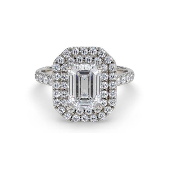 Emerald Diamond Double Halo Shoulder Set Ring