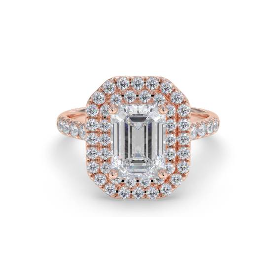 Emerald Diamond Double Halo Shoulder Set Ring