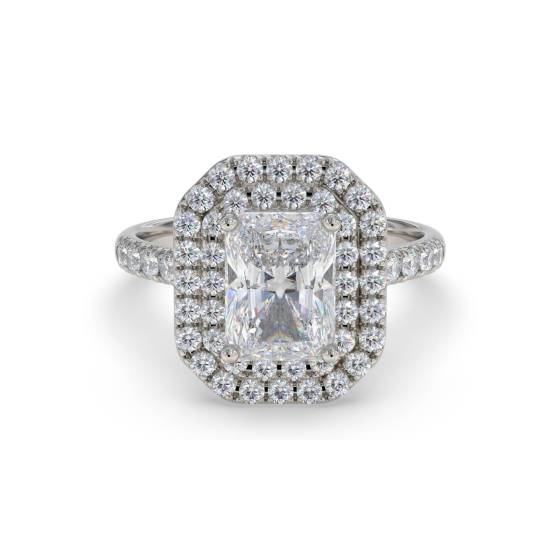 Radiant Diamond Double Halo Shoulder Set Ring