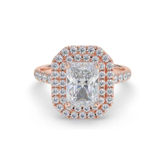 Radiant Diamond Double Halo Shoulder Set Ring