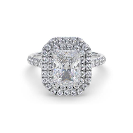 Radiant Diamond Double Halo Shoulder Set Ring