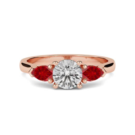 Diamond Centre and Ruby Side Trilogy Ring