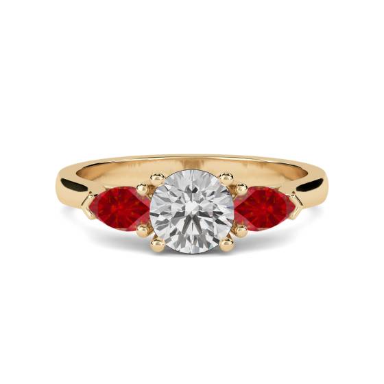 Diamond Centre and Ruby Side Trilogy Ring