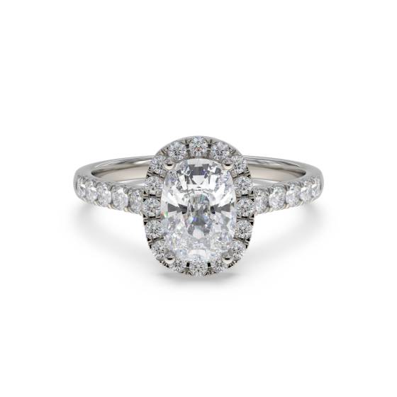 Long Cushion Diamond Halo Shoulder Set Ring