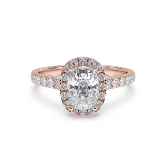 Long Cushion Diamond Halo Shoulder Set Ring