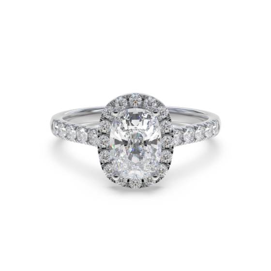 Long Cushion Diamond Halo Shoulder Set Ring