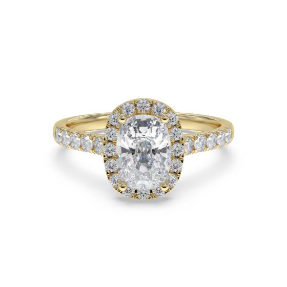 Long Cushion Diamond Halo Shoulder Set Ring