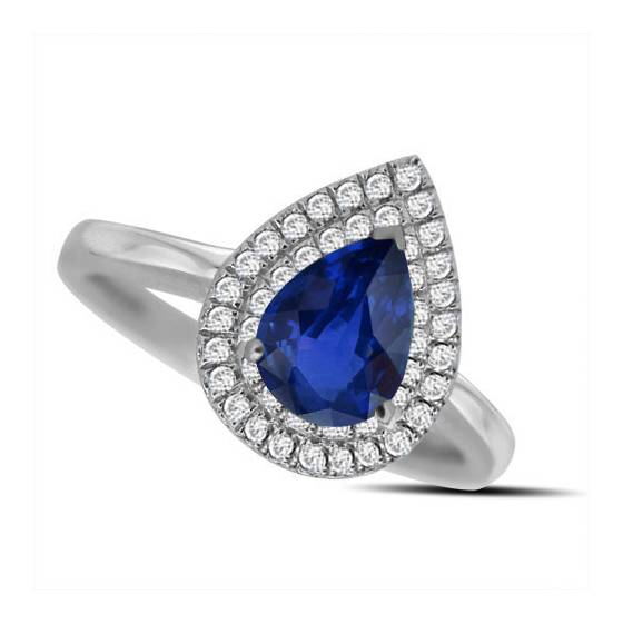 Pear Blue Sapphire and Diamond Halo Ring
