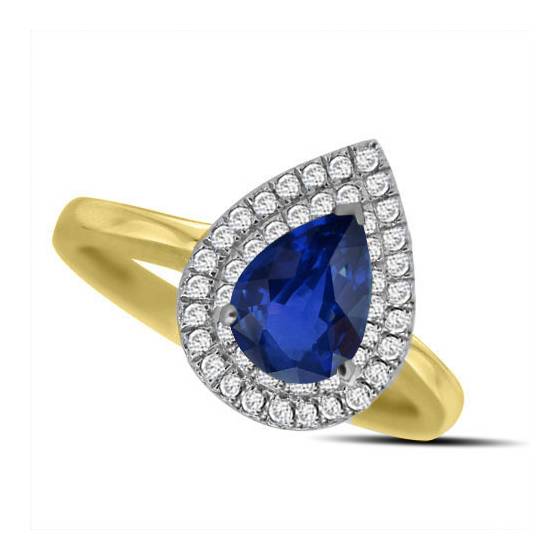 Pear Blue Sapphire and Diamond Halo Ring