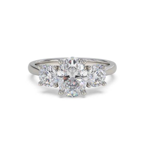 Elegant Oval and Round Diamond Trilogy Ring